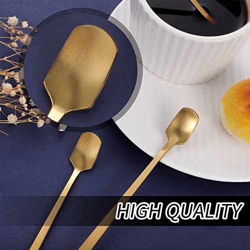10PCS Coffee Spoons,Long Handle Gold Spoon Latte Spoons Sundae Ice Cream Spoons Dessert Spoons Square Head Teaspoons for Cake Yogurt