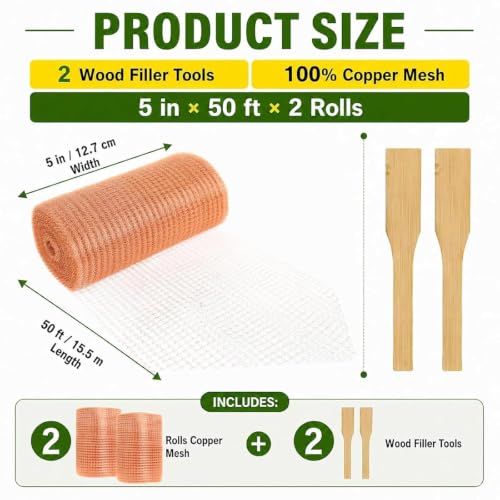 Image of 5 inch x 100 Ft Copper Mesh Roll, Double Layer Pure Copper Wire Mesh,Easy Cut