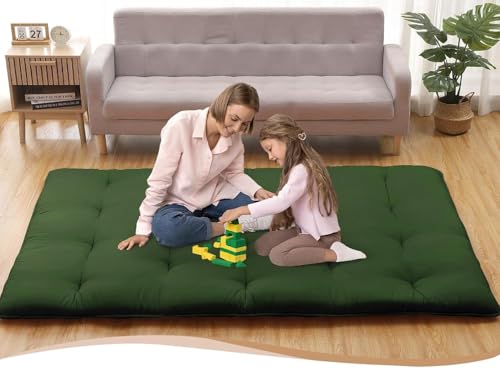 Image of Deevine Craft Quilt Cotton Floor Bed Mattress, Foldable,Rollable Movable Single Bed Comfort Gadda 1 Sleeping Capacity, S Quilted Design (Bottle Green, Single Bed 72X36X5 Inches)