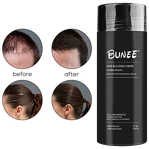 Bunee Hair Fibres - Hair Thickener - Hair Loss Coverage in 30 Seconds - 100% Natural Cotton Hair Powder Women and Men (Black 27.5g) - Image 2