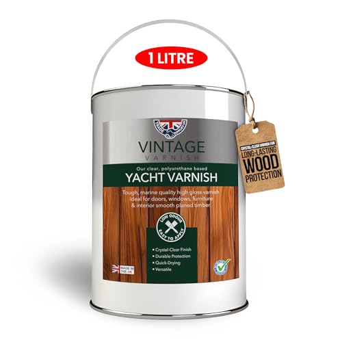 Trade Supplies UK - Vintage Varnish Clear Yacht Polyurethane Varnish - Marine-Grade UV-Resistant High-Durability Crystal-Clear Gloss Finish for Wood Protection 1L