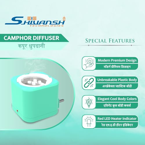 Image of Shivansh Technology Incense Holder Kapoor Dani Electrical Camphor Diffuser Burner | Aroma Diffuser for Home Electric, Essential Oil Diffuser (Aqua Green)