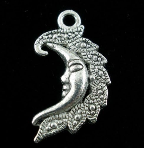 PEPPERLONELY 20pc Antiqued Silver Alloy Half Moon Face Carved Charms Pendants 27x15mm (1-1/8"x 5/8") - Image 2