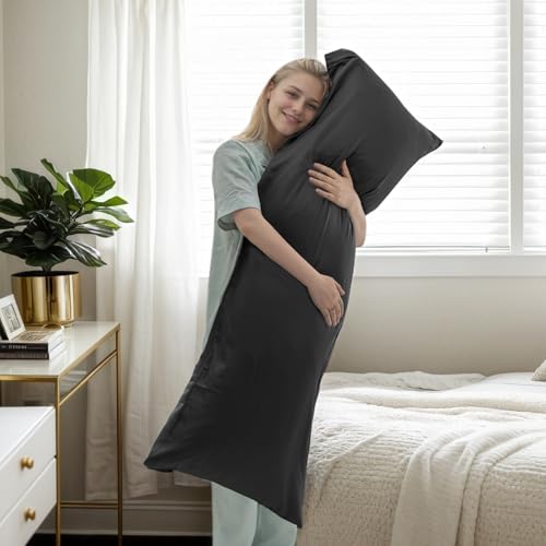 Image of TELUS Body Cooling Pillow Case Cover, Bamboo Rayon Pillowcases with Zipper Closure, Cool and Breathable Pillow Case for Hot Sleepers and Night Sweats, 20x54 inches, Black, 1 Pack