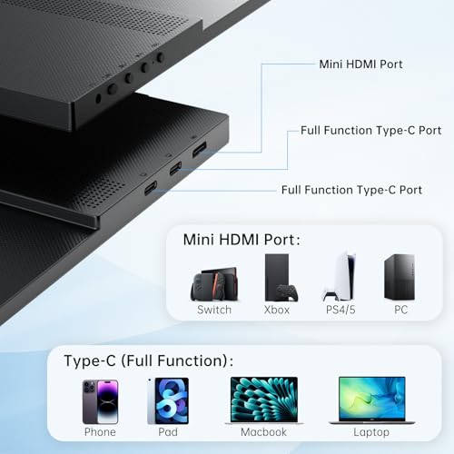 Image of KTC H15F9 Portable Monitor 15.6 Inch FHD 1080p Portable Monitor for Travel Compatible with Laptops, MacBooks, Mobile Phones, PS5, Xbox and Switch, HDMI, USB-C, HDR, Slim IPS Display with