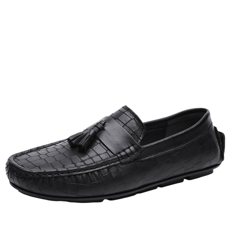 Loafers for Men Round Toe Leather with Tassel Driving Moccasins Loafers Lightweight Slip Resistant Flat Heel Outdoor Slip-ons