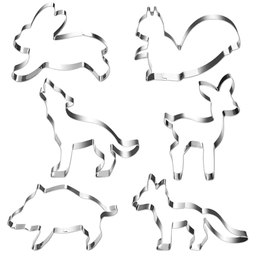 Augesak - Lot de 6 Emporte-Pièces Animaux de La Forêt - Biscuit Moule Acier Inoxydable, Emporte Piece Patisserie Forêt, Emporte Piece Jungle Loup, Chevreuil et Aanglier pour Décoration de Fondant Cookie