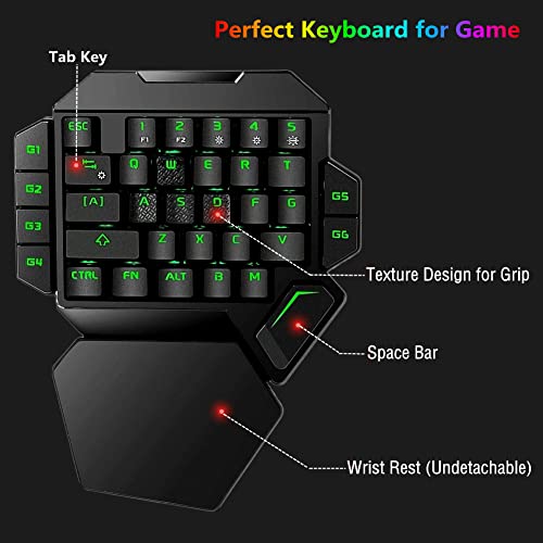 Cakce Rgb One Handed Mechanical Gaming Keyboard,Colorful Backlit Professional Gaming Keyboard With Wrist Rest Support,Usb Wired Single Hand Mechanical Keyboard For Game #TOP4