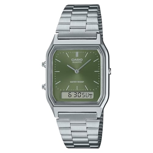 Casio Vintage Green Dial Stainless Steel Analog-Digital Watch 38.8x29.8mm - AQ230A-3AMQY