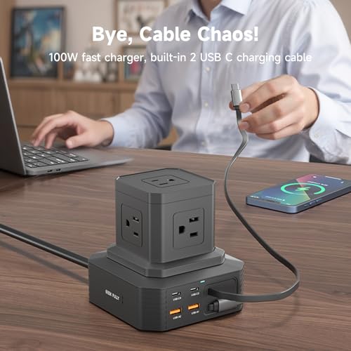 Estación de Carga (100W), Multitoma USB C 11-en-1 con Protección contra Sobretensiones, Cable de Extensión de 2.01 m, 4 Puertos USB C y 2 USB A, 5 Tomas AC para Oficina y Dormitorio miniatura 3