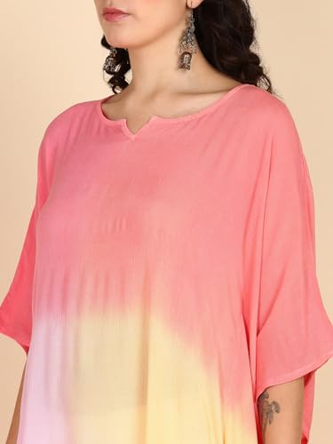 Image of Maaesa Women Handcrafted Tie & Dye Rayon Crepe Kaftan Dress | Casual Wear | Flowy Kaftan Style | Lightweight & Breathable Fabric