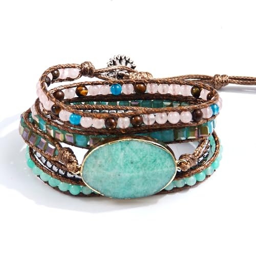 Image of Boho Stone Wrap Bracelet for Women,Turquoise Beaded Bracelet Jewelry Gift
