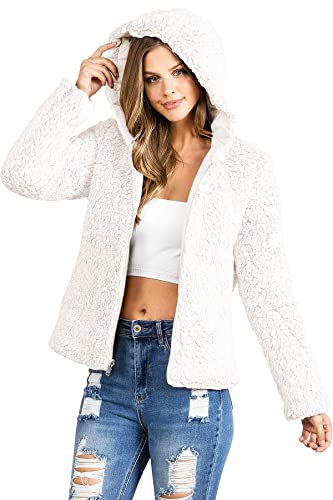 Love Tree Women's Juniors Reversible Hooded Teddy Bear Slim Puffer Jacket