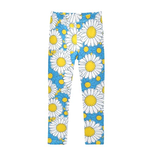 Blue Chrysanthemum Flower Girls Leggings Soft Stretch Workout Yoga Dance Pants for Kids Casual Tights