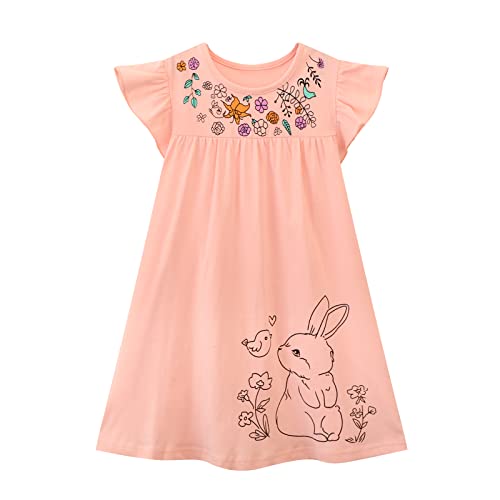 Image of HILEELANG Girls Cotton Tiered Dress Flutter Ruffle Sleeve Summer Swing Sundress Birthday Party Casual Outfit Colorblock 2-12Y