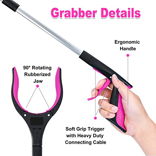 Grabber Reacher Tool,32 Inch Foldable Reacher Grabber Pickup Tool with Strong Grip Magnetic,360°Rotating Anti-Slip Jaw,Trash Claw Grabber Tool,Grabbers for Seniors for Outdoor & Indoor (Purple) - Thumbnail 2