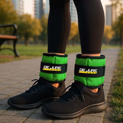 Image of De Jure Fitness Adjustable Ankle & Wrist Weights Pair (0.5KG x 2) for Men & Women | Strength Training, Walking, Running, Workout, Yoga | Comfortable, Durable | Green - 1KG