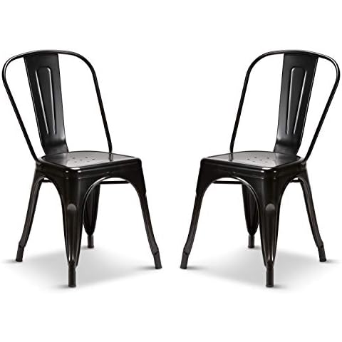 Your Price Furniture.com Set of 2 Metal Industrial Dining Chairs Retro Style Stacking Kitchen Vintage Seat For Home, Bistros and Cafes (Matt Black) Cover