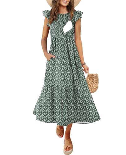 CzzzyL Womens Maternity Nursing Dresses - Tiered Summer Midi Casual Ruffle Short Sleeve Dress with Pockets