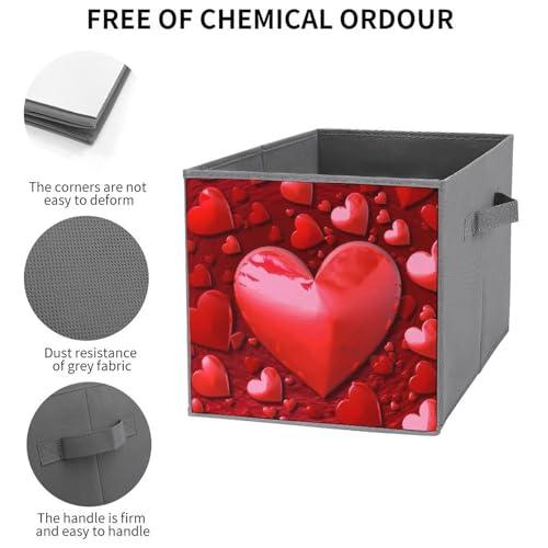 Boîtes de rangement pliables pour vêtements armoire tiroir cube tissu motif cœur 27cm