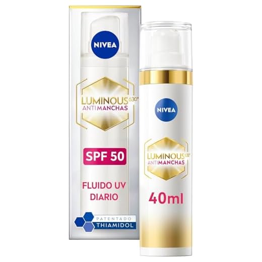 NIVEA Luminous630 - Crema de Día Antimanchas FP50 - Fluido Triple Protección - Con Ácido Hialurónico Y Thiamidol - Uniforma el Tono - Hidratación Profunda - Fluido UV Diario FP50-40 ml