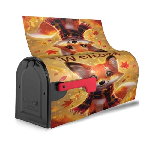 Image of Dujiea Autumn Fox Welcome Mailbox Wrap - Waterproof Magnetic Post Box Cover, Standard Size 21 inchX 18 inch Garden Yard Outside Farmhouse Home Decor