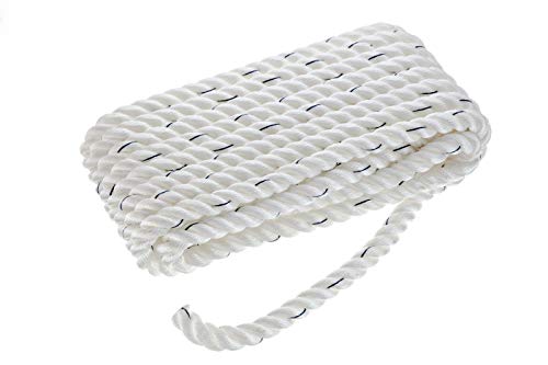 Ligne de quai en nylon Seachoice blanche et bleue torsadée 3 brins 1,9 cm x 10,9 m