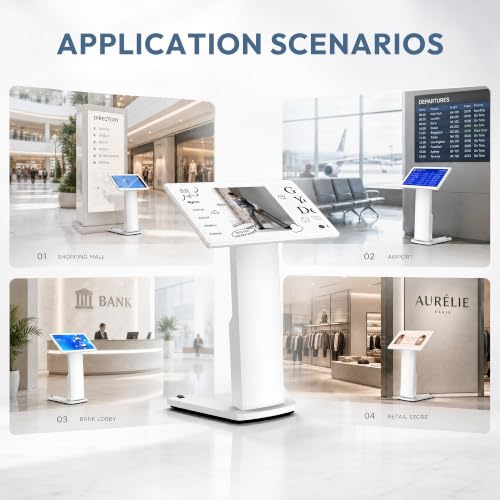 Image of 32-inch Floor Standing Self Service Kiosk with Touchscreen, 4+32GB HD 1080P 60HZ Digital Signage Display with Android 13 OS, Angle Adjustable Self-Ordering Kiosk Stand Terminal Machine