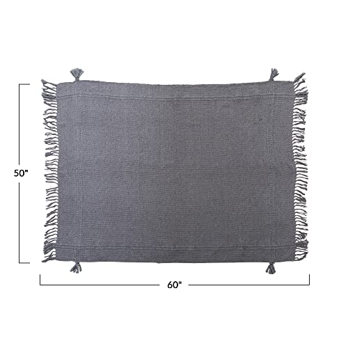 Bloomingville Woven Cotton Blend Blanket With Fringe And Tassels, Charcoal Throws, 60" L X 50" W X 0" H, Grey #TOP1