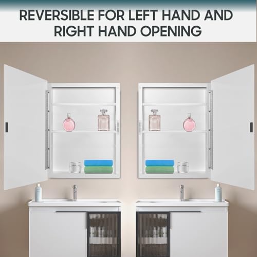 Image of 16x22 Plastic Medicine Cabinet with Mirror, Recessed or Surface Mount