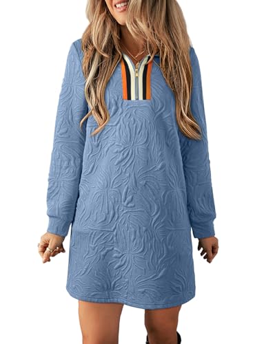 Image of BLENCOT Women's Dress Zip Up Stand Neck Pullover Sweatshirt Mini Dresses