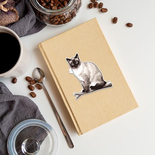 Image of Siamese Cat Sticker 8 Pcs (Large Size) Vinyl Stickers Laptop Waterproof Decal for Car Bumper Water Bottle Window Funny Party Birthday Decorations - Size 4 Inches