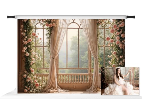 Kate Spring Flowers Window Backdrops for Photography Pink Curtain Home Decoration Background Photoshoot Props 7x5ft