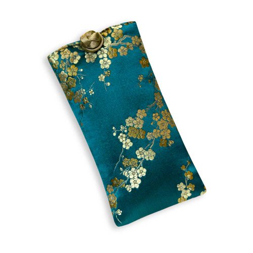 Eyeglass Pouch - Silk Brocade (Cherry Blsm Peacock),6.5 x 3.5 inches