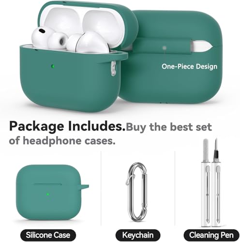 Image of Meyaar for AirPods Pro 3 Case 2025 with Cleaner Kit,Soft Silicone Protective Cases for Apple AirPods Pro 3rd Generation Case for Women Men,AirPod Pro 3 Cases Cover with Keychain(Pine Green)