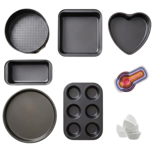 Image of PureBake 8-Piece Bakeware Set | Carbon Steel Non-Stick Cake Moulds for OTG, Microwave & Oven | Baking Tins Combo for Cake, Muffin, Bread | Dishwasher Safe Baking Set