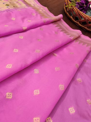 Image of DEVANGI Women's Woven Paithani Banarasi Silk Dupatta /Chunni For Women, Floral Print 1 Meter Wide and 2.3 Meter Length Printed Designer Dupatta /Chunni For Girls