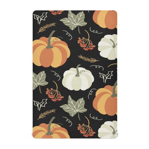 Moudou Autumn Harvest Pumpkin Playard Sheet for Boy Girls, Soft Breathable Fitted Toddler Sheet for Standard Playard Bed Mattress, 39 x 27 x 5 Inch