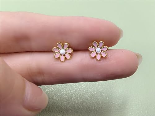 18G Cute Daisy Flower Stud Cartilage Earrings for Women Girls 14K Gold Plated Stainless Steel Enameled Dainty Screw Back Studs Sleeper Tragus Post Hypoallergenic Piercing Body Jewelry3