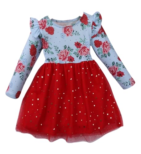 HILEELANG Red Rainbow Twirly Skater Midi Dress for Girl's Christmas Party
