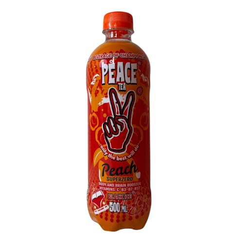 Peace Tea Peach Superzero – Té de melocotón con extracto de guaraná y vitaminas C, B3, B7 y B12 – Sin azúcar, sin calorías, vegano – Botella PET 500ml (pack de 3/6/9/12) – Hecho en la UE (6 unidades)