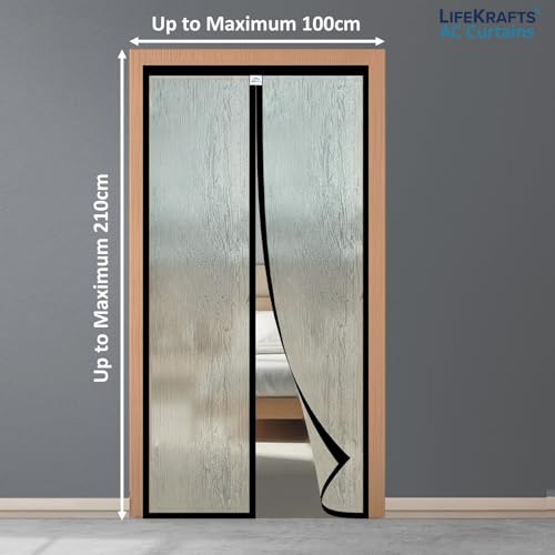 Image of Lifekrafts Customizable AC Curtain | Thermal Screen | Insulated | Translucent and Wood Grain Pattern | Magnetic | Insect Screen, Pest Control, and Dust Control, (Upto Maximum 210x100cm)