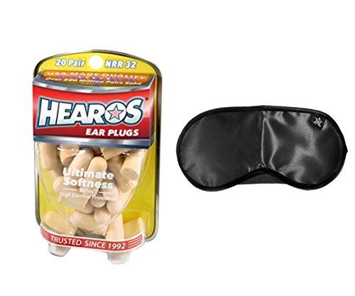 Hearos Ultimate Softness Foam Ear Plugs [20 Pairs] & MaskCraft Airline Sleep Mask [Black] - Bundle