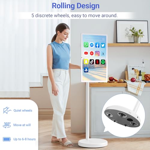 Image of 22-Inch Portable TV on Wheels, 1080p Portable Touch Screen Monitor, EDLA-Certified, Smart Rolling TV Built-in 13MP Camera, Built-in Battery Operated TV | Android 15 | 6+128G