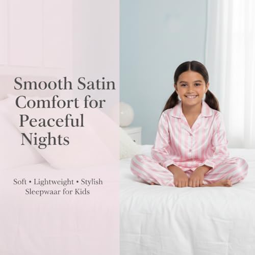A2Z 4 Kids Girls & Boys Satin Silk Pyjamas Set Kids Sleepwear Soft Lightweight - PJS AZ015 Pink Stripe 13 - Image 3
