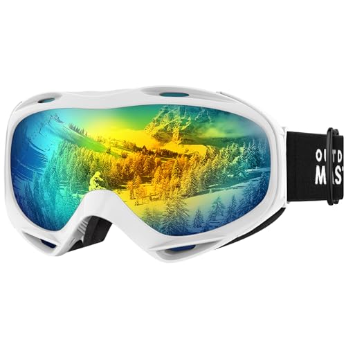 OutdoorMaster OTG Ski Goggles - Over Glasses Ski/Snowboard Goggles for Men, Women & Youth - 100% UV Protection (White Frame + VLT 13.1% Grey Lens with REVO...