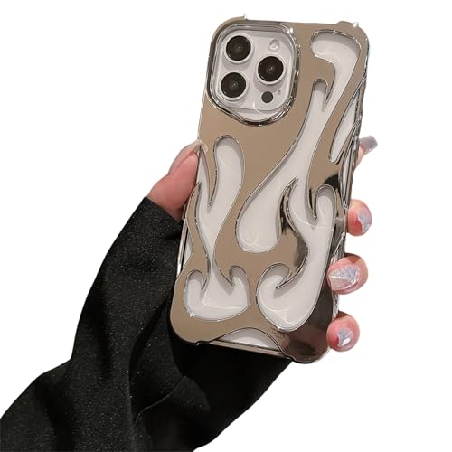 For iPhone 16 Pro Max Fire Hollow Breathable Soft Phone Case, Fashion 3D Flame Pattern Slim Shockproof Protective Soft Cover for