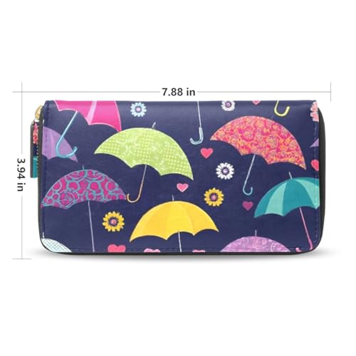 Long Wallets Leather Bifold Wallet for Women Umbrella Print with Zipper Credit Card Holder Large Capacity2