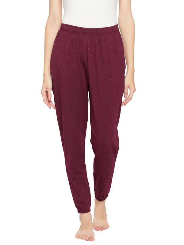 Image of Clovia Women's Cotton Splatter Print Joggers In Maroon