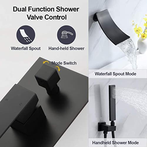 Robinet de baignoire cascade noir mat mural en laiton avec douchette